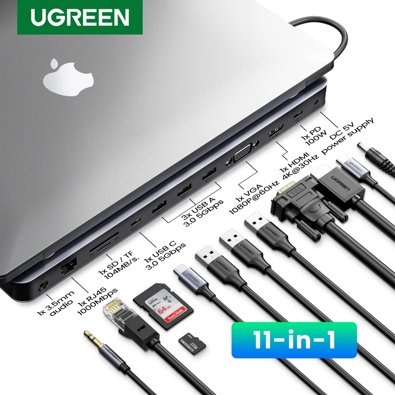 Ugreen usb c docking station 11 in 1 hub usb c to hdmi 4k vga rj45 pd