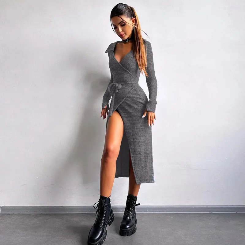 High Waist Lace-Up V-Neck Maxi Dress For Women Patchwork Fashion Drawstring Elegant Bandage Dress Y2k Sexy Long Dress
