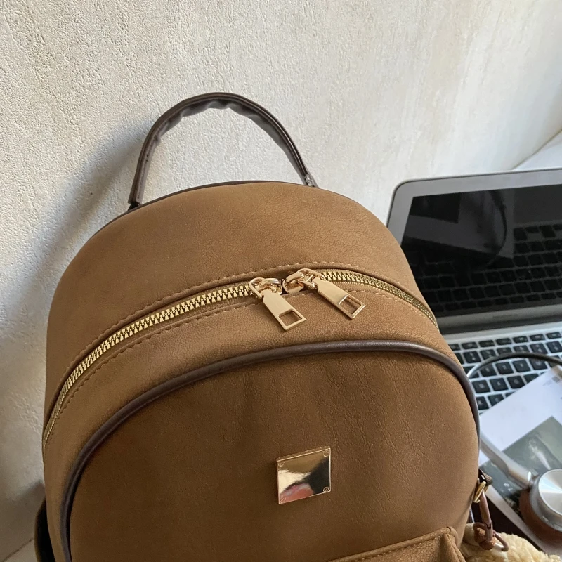 High Quality Fashion Backpacks For Women Pure Color Large Capacity Rucksack With Bear Pendant Casual Street Travelling Knapsacks - 3