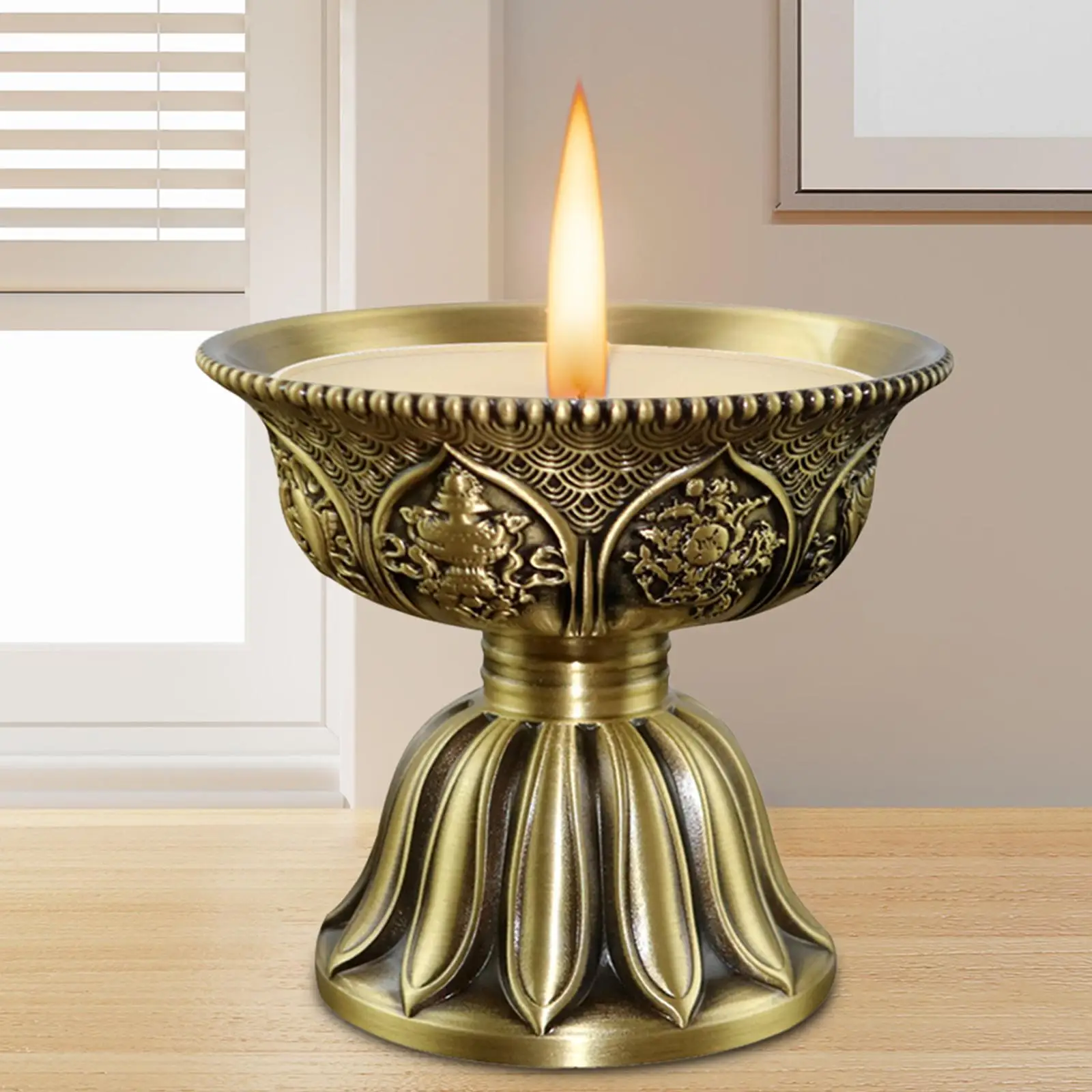 Auspicious Oil Lamp Home Decoration Buddhist Copper Ornament Candle Holder Candlestick for Banquet Safe Home Dining Room Parties