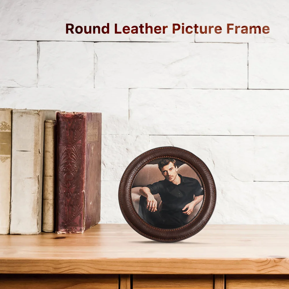 CONTACTS FAMILY Vintage Genuine Leather Desktop Picture Frame Children Family Lover Table Photo Frame