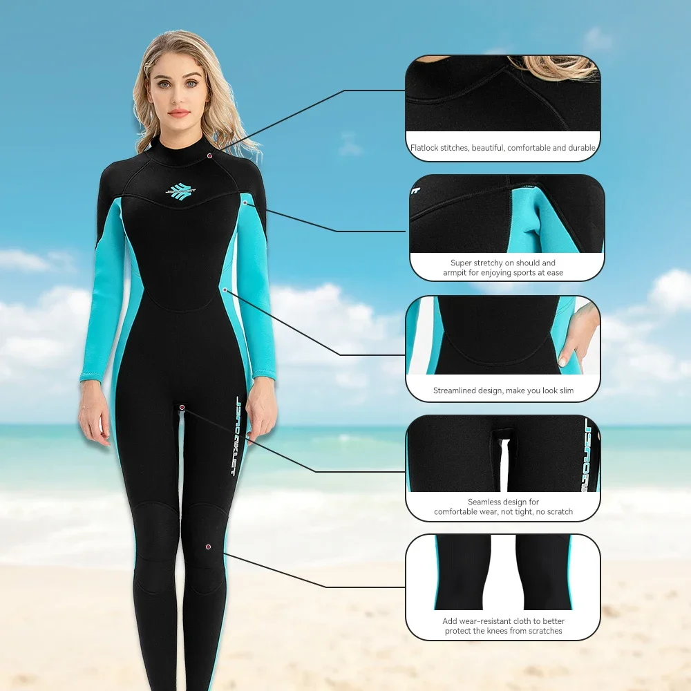 Women's 3mm Neoprene Snorkeling Suit Warm Anti-Jellyfish Cold-Proof One-Piece Back Zipper Wetsuit For Swimming Drifting Surfing Diving Suits