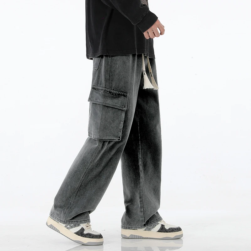 2024 New Men Baggy Cargo Jeans Fashion Streetwear Vintage Wide Leg Pants American Streetwear Y2K Big Pocket Youth Overalls 4