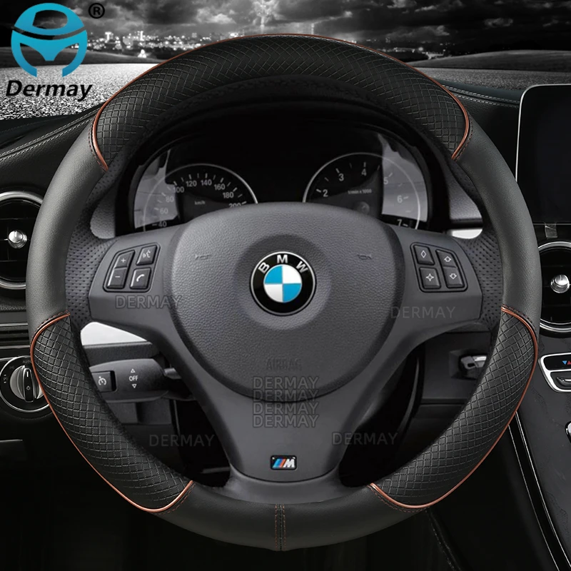 Steering Wheel Cover for BMW Serie 1 E81 E82 E87 E88 F20 F21 F40 F52 PU Leather DERMAY Car Steering Wheel Cover