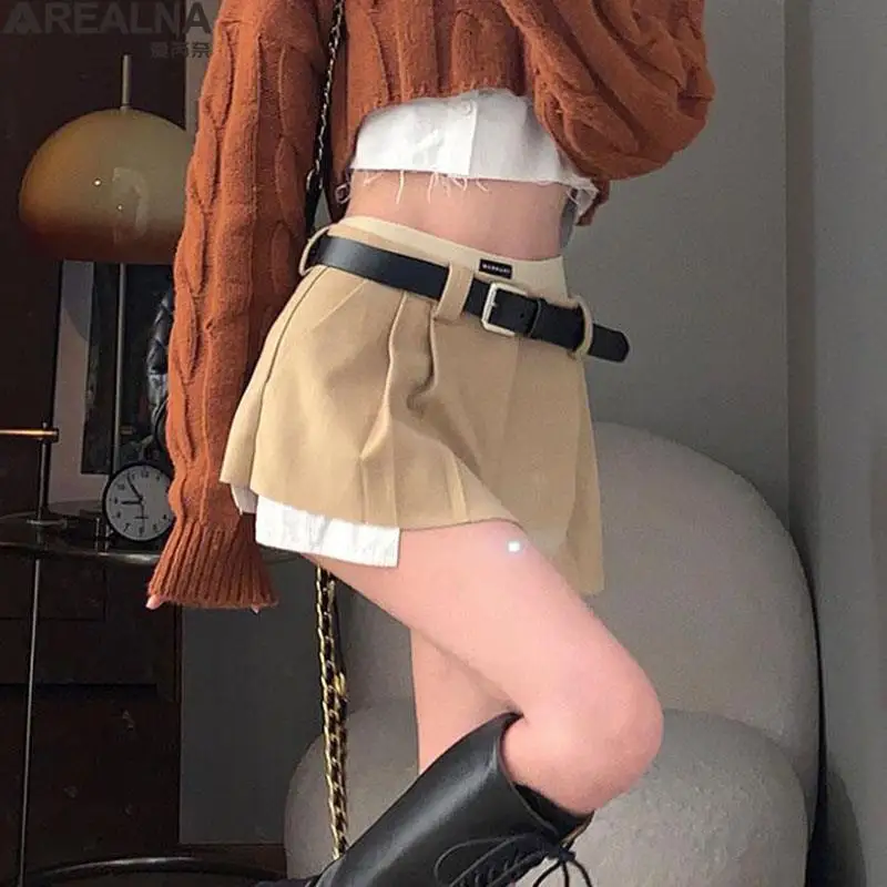 

Мини-юбка Женская Асимметричная плиссированная с высокой талией и пэчворком