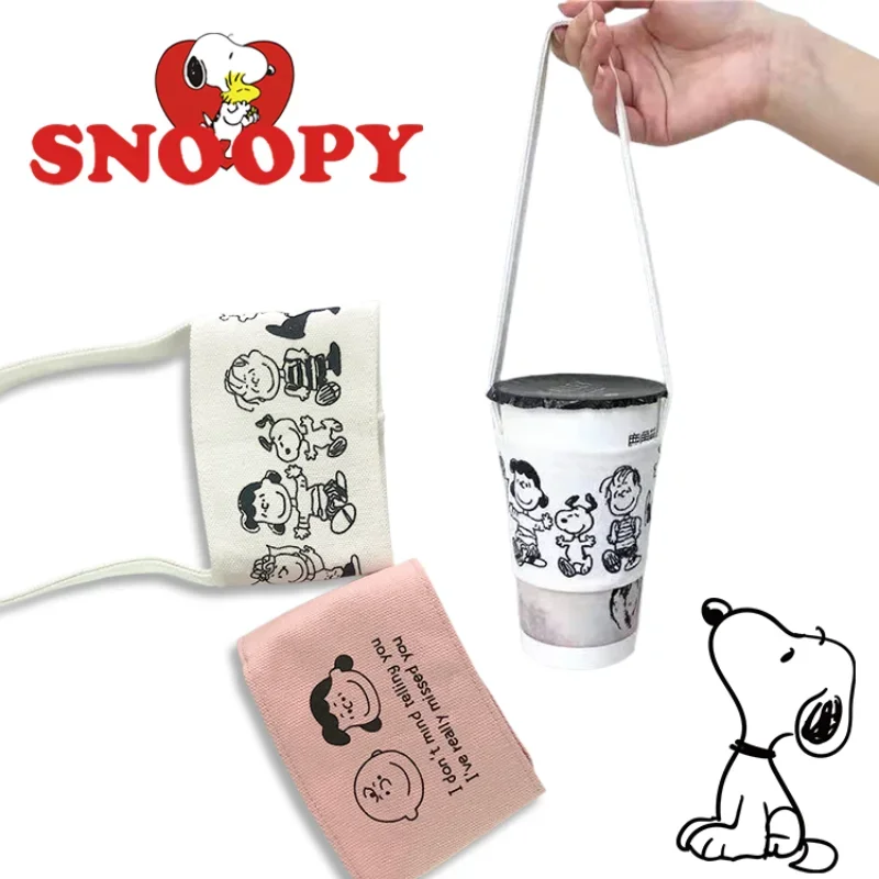 Snoopy Portabicchieri Borsa Canvas Cartoon Portable Travel Sport Tote Carry Cover Hanging Coffee Water Bottle Accessories Cup Sleeve