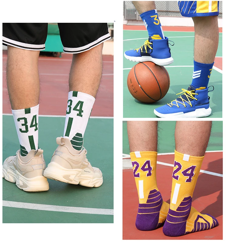 Thickened High Socks Men's Sports Basketball Knee Socks Number Towel Bottom Cycling Running Basket Child Adult calcetines sports socks cycling socks