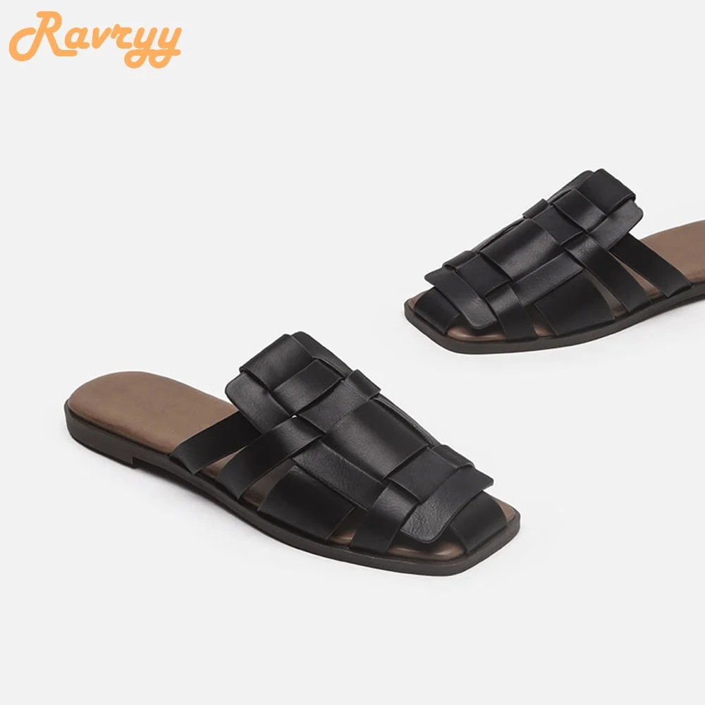 2024 Spring Summer New Cover Toe Slides Outer Wear Slippers Casual Weave Flat Bottom Non slip Sandals Women