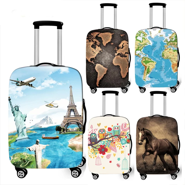 Mappa del mondo/stampa animalier custodia per bagagli spessa accessori da viaggio custodia per valigia elastica custodia per Trolley da viaggio coperture protettive 1