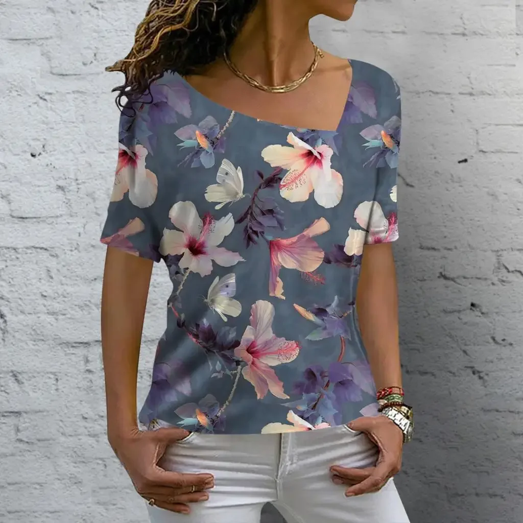 Women's Vintage Floral Print Casual Hollow-Out Denim Shirt