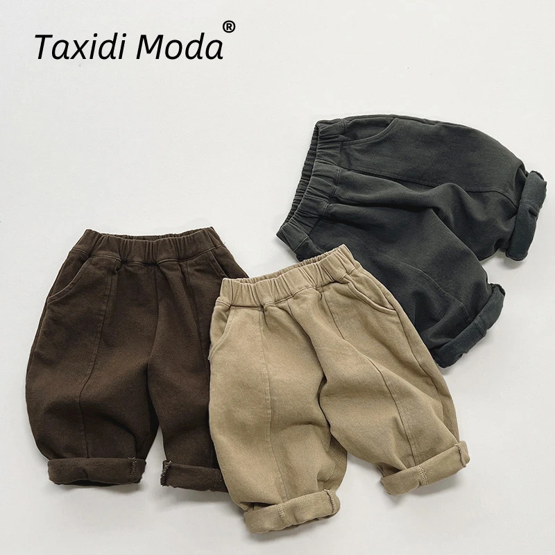 

Thin Fleece Spliced Solid 2023 Autumn Winter New Kids Pants Casual Boys Trousers Korean Toddler Wear Children Clothing For 1-8Y