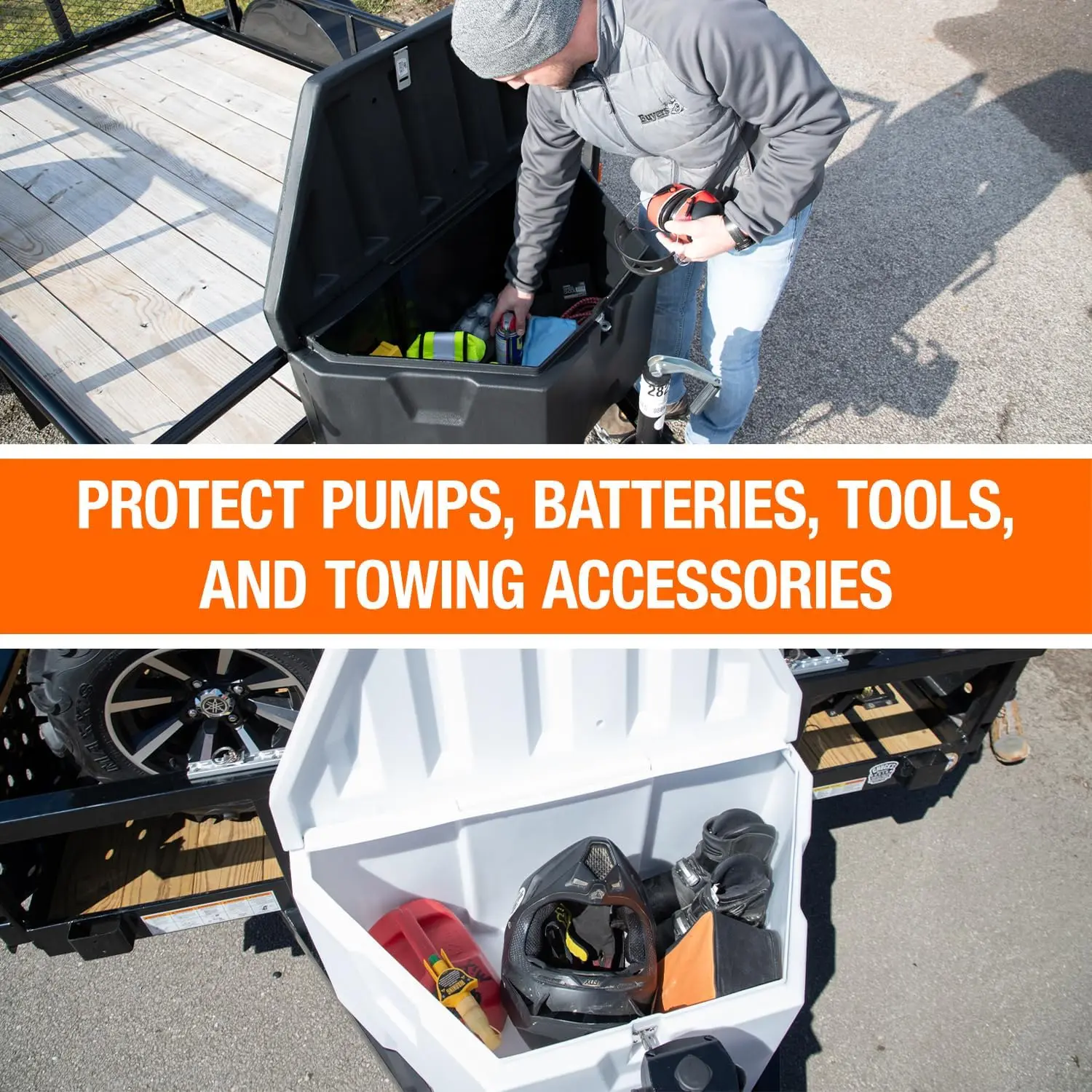 1701680 Black Poly Trailer Tongue Truck Tool Cargo Storage Box,18 x 19 x 36 Inch, Made In The USA, Trailer Tongue Box For Storag