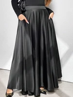 Plus-Size Women's Elegant Solid Color Flared Skirt, Elastic Waist at the Back, with Pockets, Suitable for All Seasons - Image 4