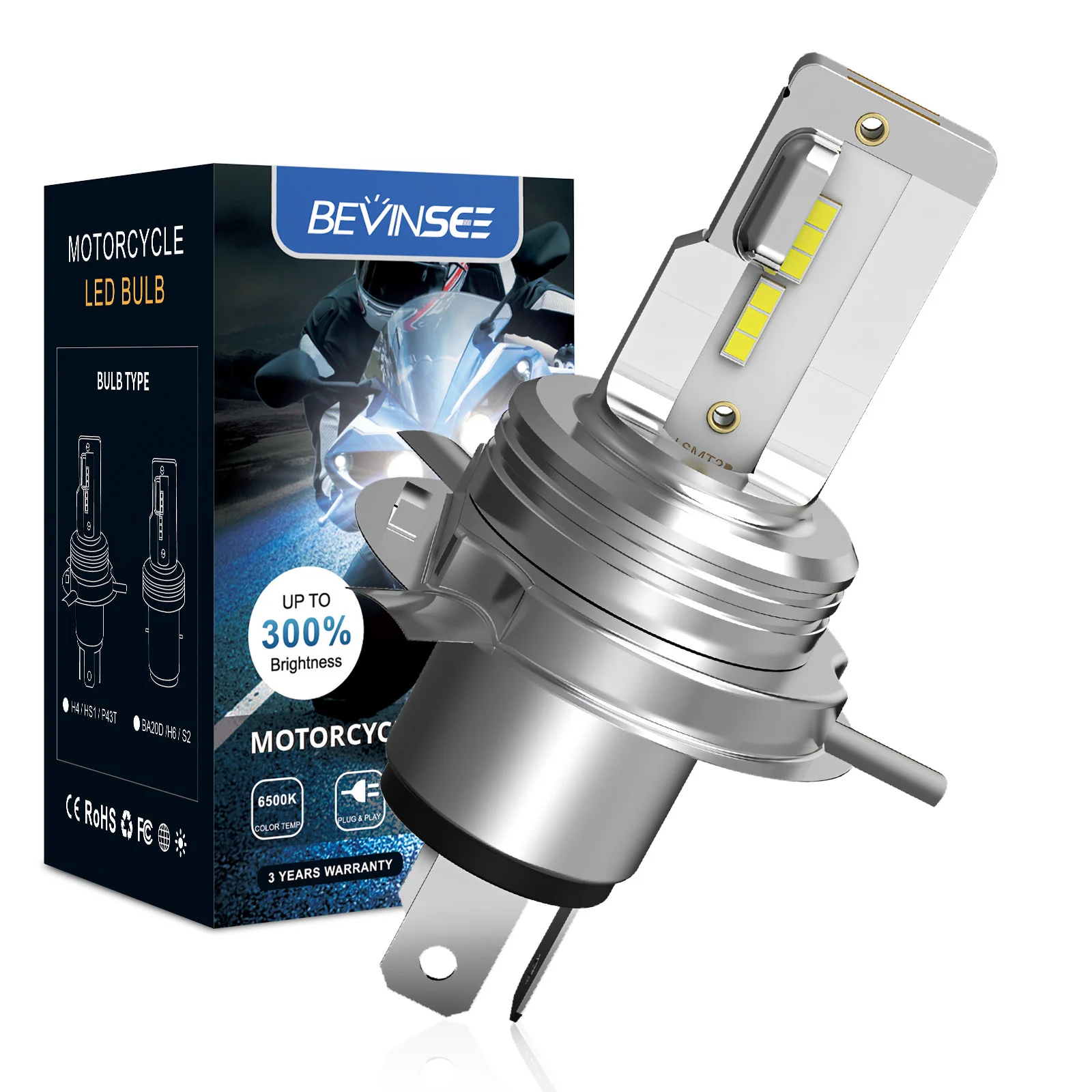 

Светодиодные фары BEVINSEE H4 BA20D для мотоцикла, Неполярные безвентиляторные светодиодные фары для мотоцикла KTM Honda Kawasaki Yamaha Suzuki