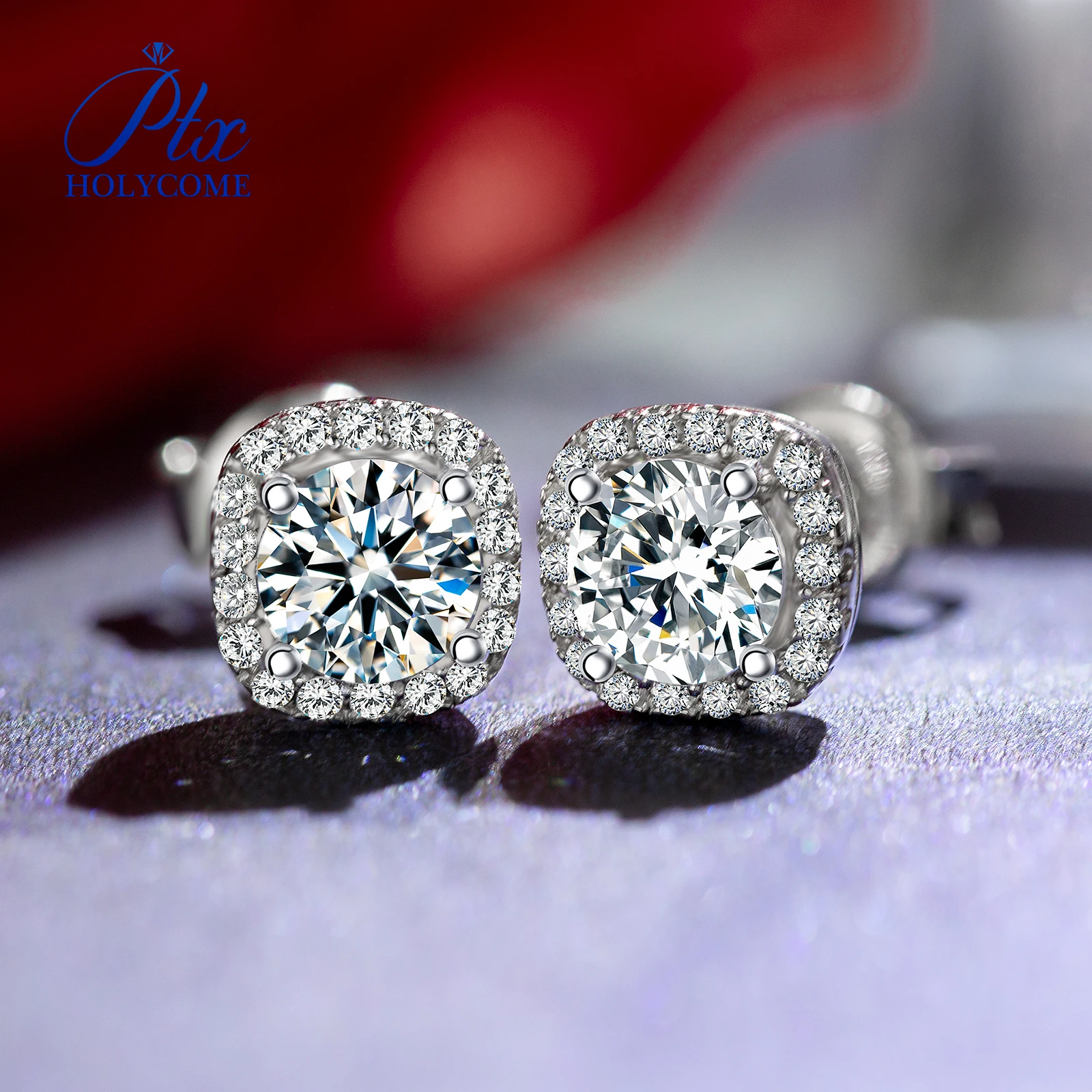 

Holycome Jewelry 1 Carat 5.0mm D Color Moissanite Stud Earrings For Women Top Quality 100% 925 Sterling Silver Sparkling Wedding