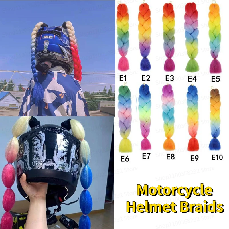 

2023 New Motorcycle Helmet Braids Woman Braids Wig For Motorbike Helmets 23 Colors Twist Dual Pigtail Ponytail With Sucker Bow