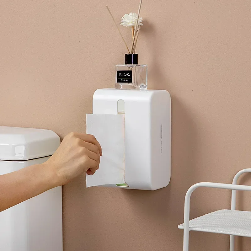 Wall Mounted Tissue Box Waterproof Toilet Paper Storage Rack Space Saving Punch Free Tissue Holder For Household Kitchens 3