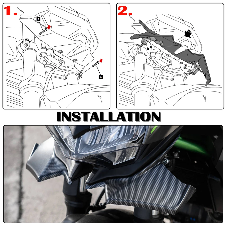 Alerones Para Kawasaki Z650 2021-2024 Fibra De Carbono, ABS
