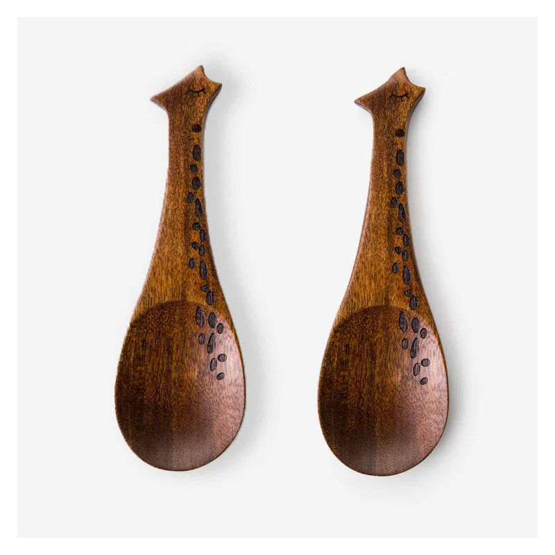 thumbnail image 1 of Utensilios de cocina, cuchara de madera tallada a mano con forma de animal para revolver y cocinar, adecuada para arroz, ensalada, cubiertos reutilizables, 1 of 5