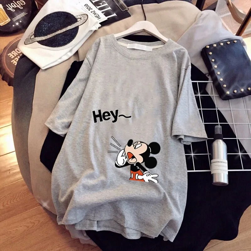 Large Size Mickey Mouse T-shirt Girl Trend Mid-Length Loose Casual Short-Sleeved Cartoon Mickey Print T-shirt Round Neck Top 5