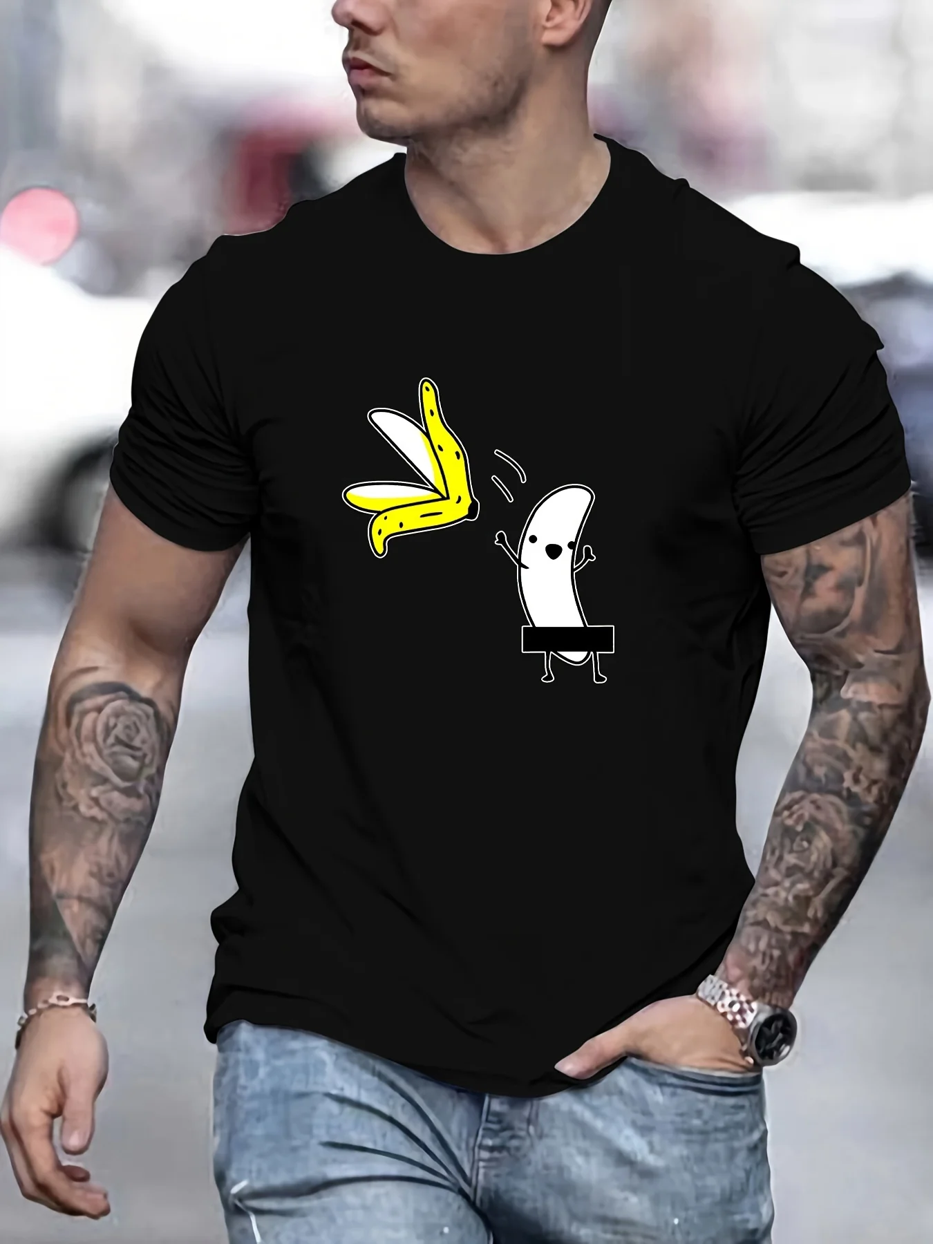 Trendige Kurzarm-T-Shirts für Herren mit lustigem Bananen-Grafikdruck, bequeme, lässige, atmungsaktive Oberteile für das Fitnesstraining für Herren