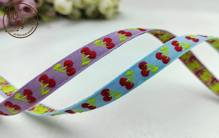 5yard/lot 1CM Jacquard Floral Ribbon Cherry Pattern For Curtain And Clothing Accessory
