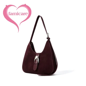 2024 Women Fashion Suede Bag Female Frosted Cowhide Split Leather Underarm Shoulder Bag Lady Fashion zipper Handbag Wholesale 1