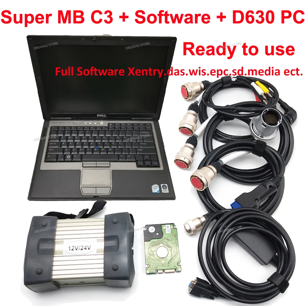 

Best Quality MB STAR C3 Diagnostic Tool with Software HDD MB C3 Pro Diagnosis Multiplexer with D630 Diagnostic Laptop full kit