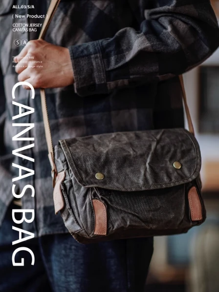 AETOO Retro Ölwachs wasserdichte Canvas Messenger Bag, Amei Kaki Distressed Workwear Single-Shoulder-Tasche, Pendler-Umhängetasche – Detail 1