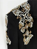 HIGH STREET Newest 2026 Designer Suit Women Beaded Diamonds Stand Collar Single Button Blazer Wide-leg Pants Set 2PCS - Image 5