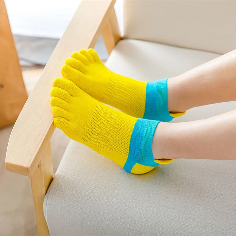 Toe Socks Women 100 Cotton Five Fingers Socks Breathable Cotton Sports Running Solid Color Yellow Blue Sock Female Sox New