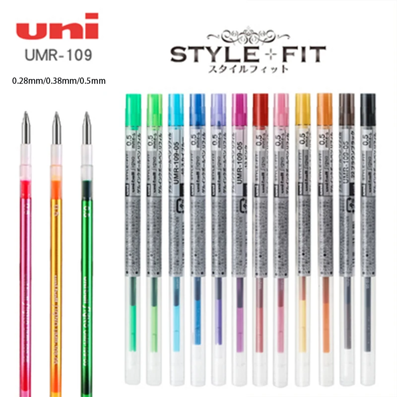 12 Japanese Uni Gel Refills UMR-109 Style Fit Multifunctional Refill 0.5/0.38mm, 16 Colors Available for Writing Gel Pens