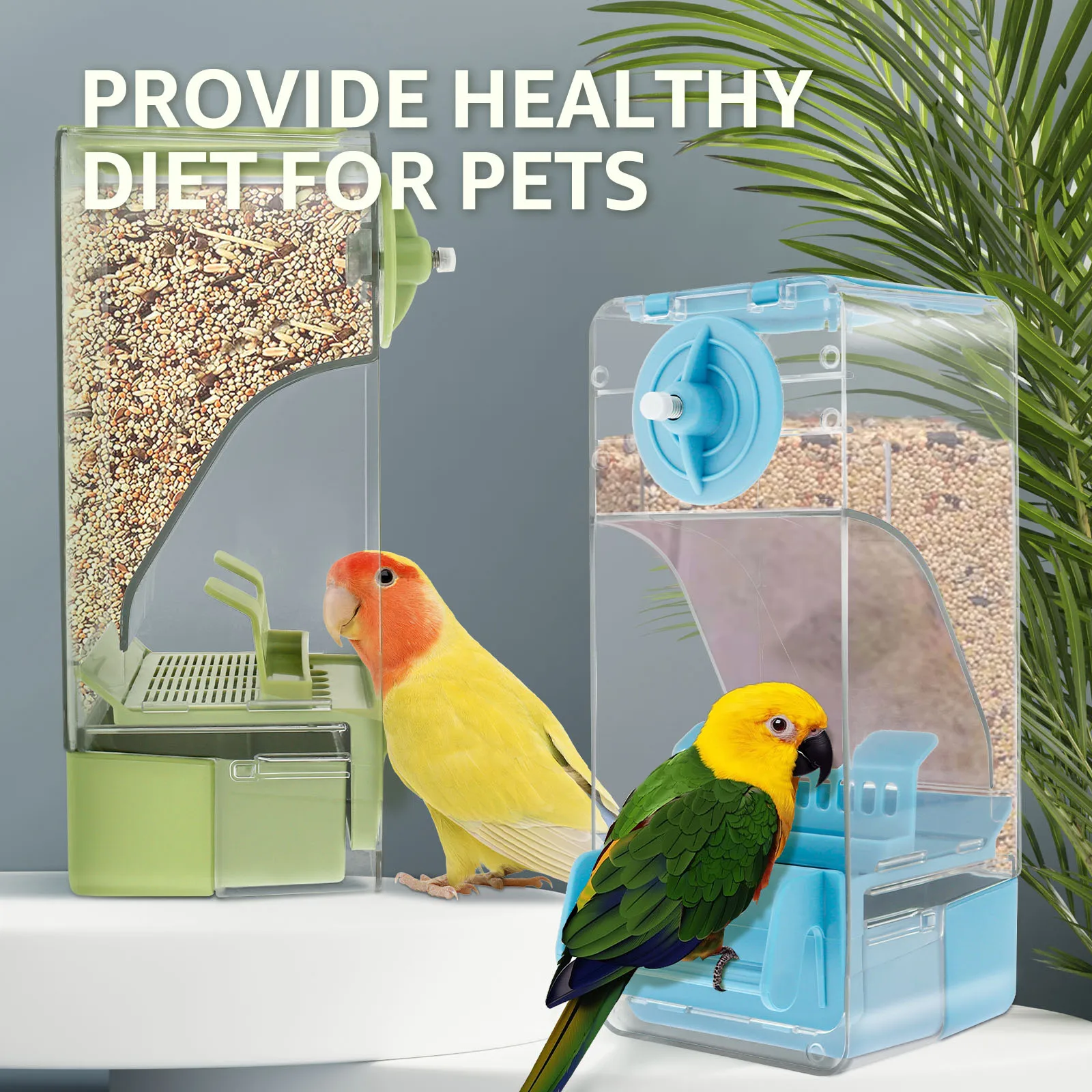 Automatic Bird Feeder No Mess Anti-spill Parrot Food Dispenser Drinker Cage Accessories Small And Medium Parakeets 550ML