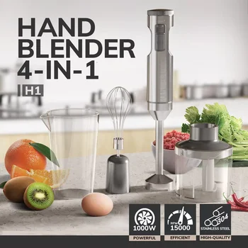 Hand Immersion Blender Powerful 4-in-1,Stainless Steel Stick Food Mixer,700ml Mixing Beaker,500ml Processor,Whisk 1