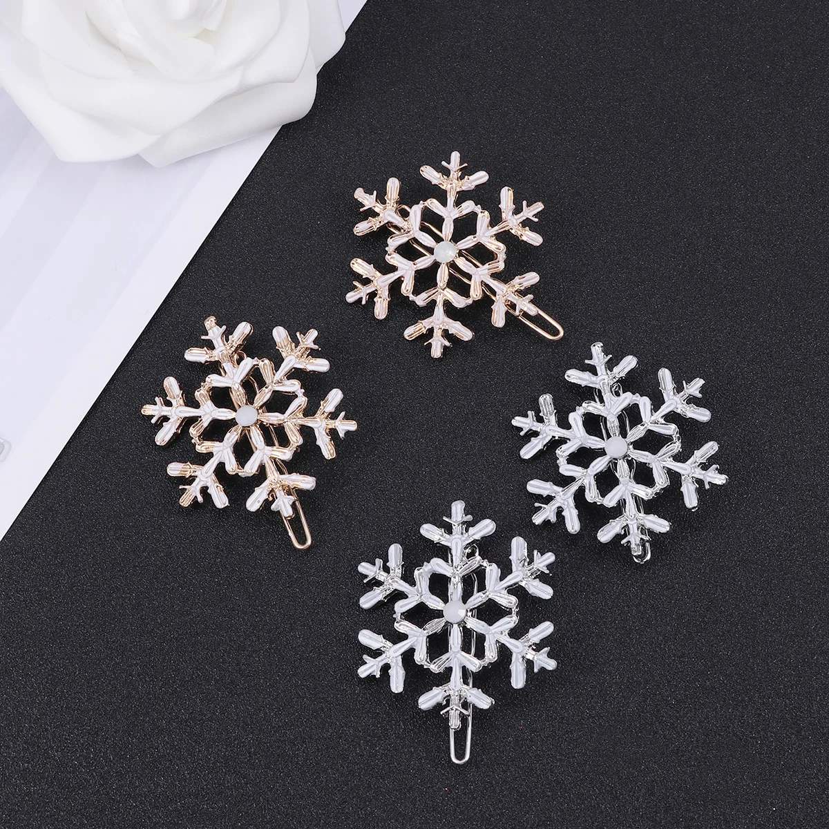 

4 Pcs Snowflake Hair Pin Christmas Accessories Rhinestone Bobby Pins Aldult Clips Women's