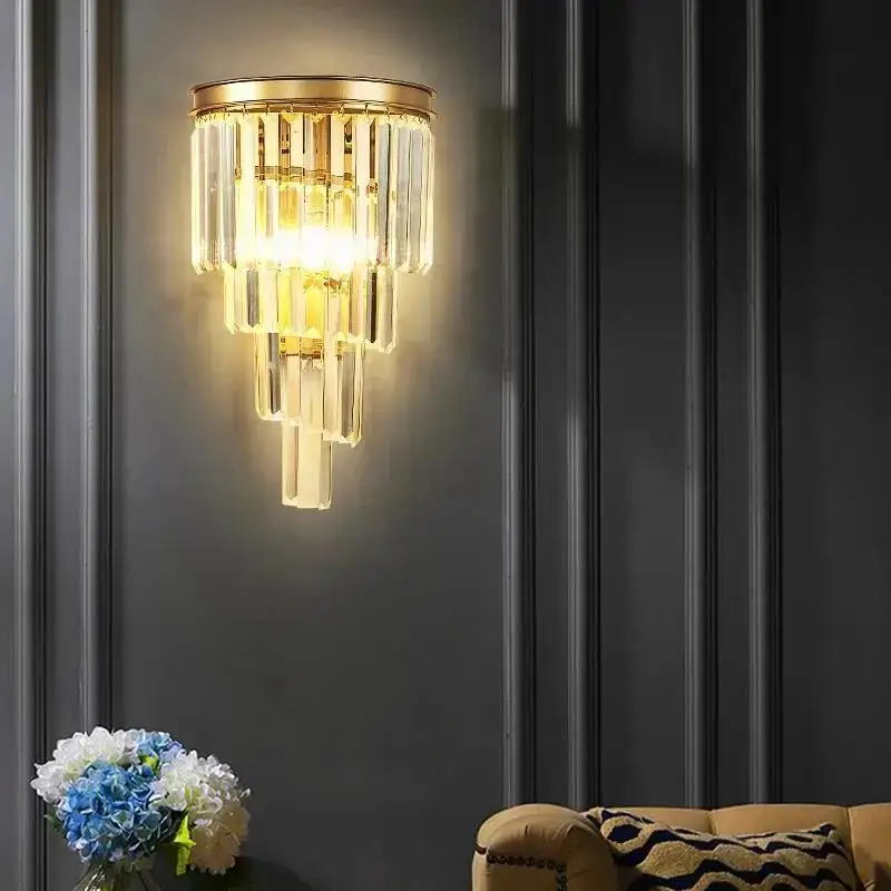 

Luxury Multi-layer Crystal Wall Lamp Gold Black Modern Living Room Background Wall sconce Villa Bedroom Corridor decor Luminaire