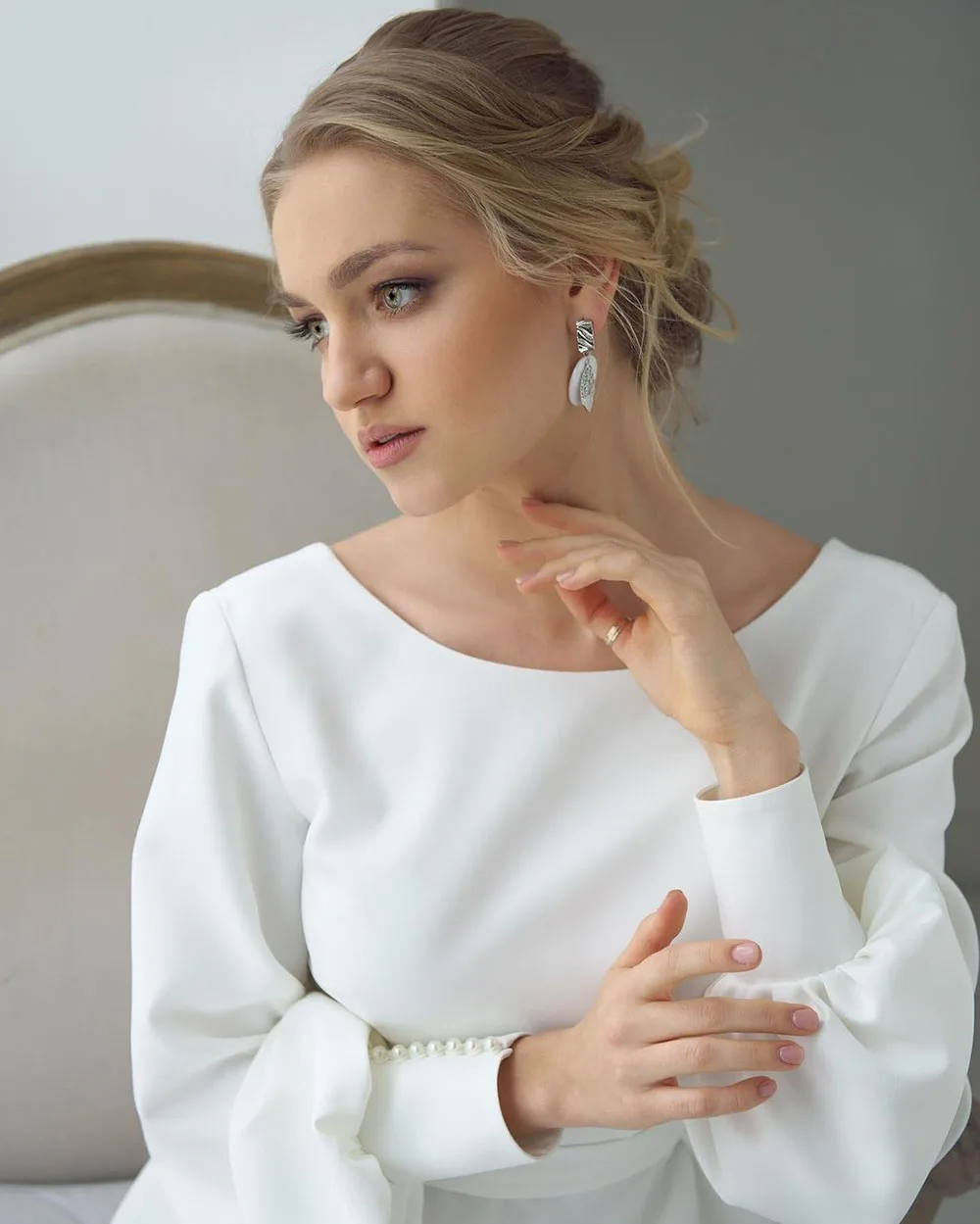 Simple Civil Wedding Dresses Brides 2025 Scoop neck Long Sleeves Backless Customized Bridal Dress Wedding Party Dress Elegant 2