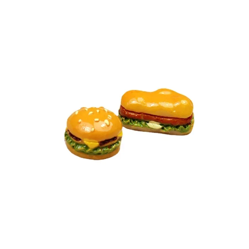 Resin Hamburger Flatback Cabochon Charms Planar Flat Back Cabochons Food Dollhouse Miniatures Cake Kawaii Diy Accessories 6