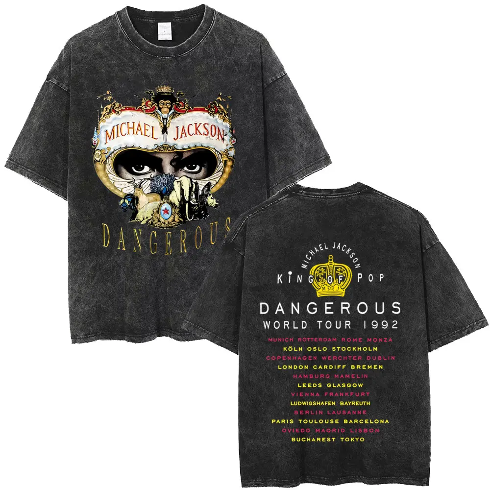Gewaschenes Vintage Michael Jackson King of Pop Dangerous World Tour 1992 T-Shirt Herren Retro Gothic Rock T-Shirts Oversized Streetwear