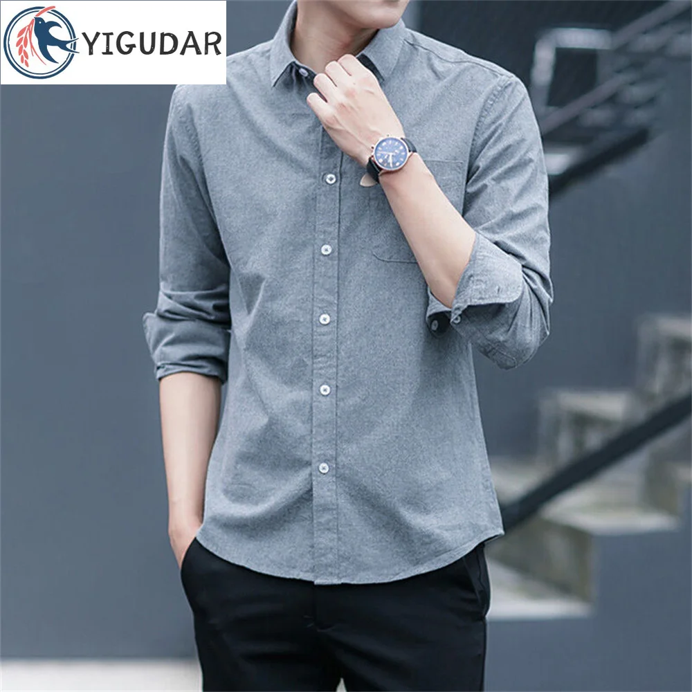

Long Sleeve Men's Shirt and Blouse with Pocket Korean Style Male Top Collar Slim Fit Social High Quality Asia New In Clothes