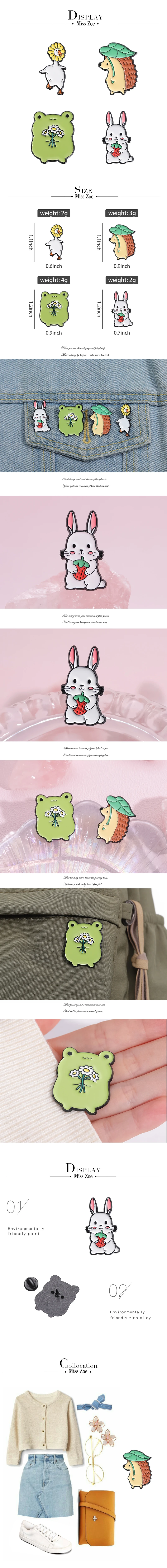 Niedliche Tiere Emaille Pins Benutzerdefinierte Kaninchen Frosch Igel Gans Broschen Revers Abzeichen Tier Schmuck Geschenk für Kinder Freunde – Detail 1