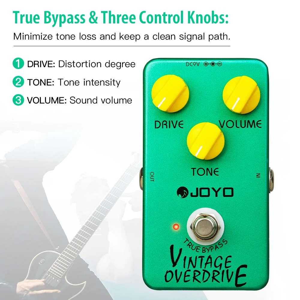 JF-01 VINTAGE OVERDRIVE Guitar Pedal Classic TS808 Tone Overdrive Pedal for Elec