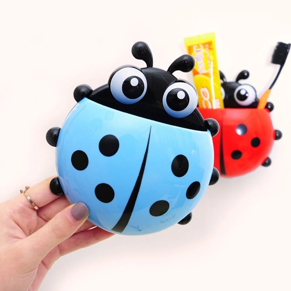 

1pcs Ladybug Animal Insect Toothbrush Holder Bathroom Cartoon Toothbrush Toothpaste Wall Suction Holder Rack Container Organizer