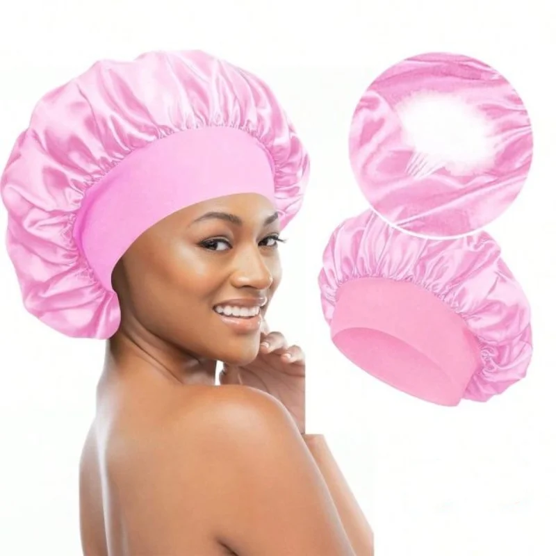 Satin Nightcap Satin Sleep Cap Soft Wide Brim Nightcap Unisex Night Sleeping Bonnet with Wide Elastic Band Bath Hat For All Hair Type