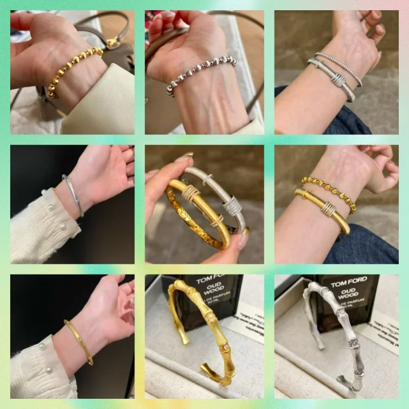 Italian hand-brushed craft palace style two-color bracelet ring set women's bangle bracelet