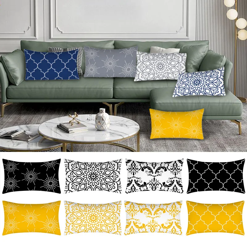 Description Picture 3 of itemGeometry Cushion Cover 30x50 Polyester Pillowcase Decorative Sofa Waist Cushions Pillowcover Home Decor Yellow Blue Pillow Cases