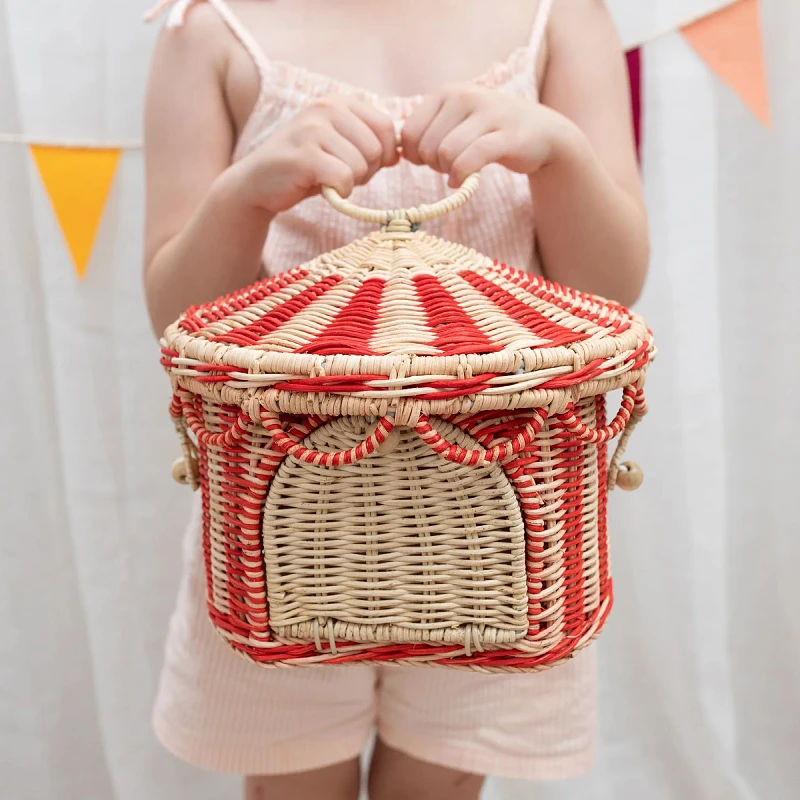 Nordic Wind Rattan Children's Toy Basket with Cover Living Room Debris Storage Basket Living Room Bedroom Dirty Basket 2