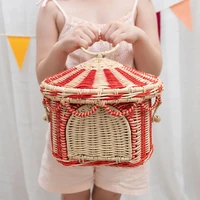 Nordic Wind Rattan Children's Toy Basket with Cover Living Room Debris Storage Basket Living Room Bedroom Dirty Basket 2