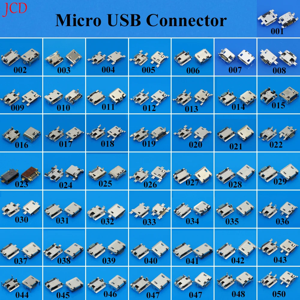50 Modelle 5-Pin Micro-USB-Buchse Ladeanschluss für Samsung Huawei Lenovo HTC Nokia Tablet PC etc. Handy Tablet GPS