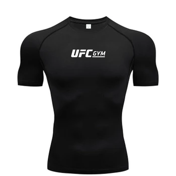 Compression T-shirt Men's Quick Drying Short Sleeved Summer fitness Running Shirt Tight Fitting Top UFC Printed Men's Training 1